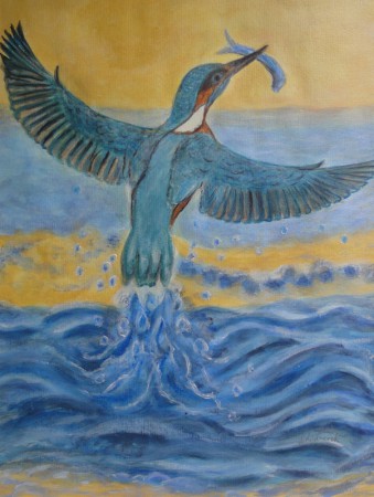 Eisvogel im Flug 36cm x 48cm auf Papier "frei nach Foto"